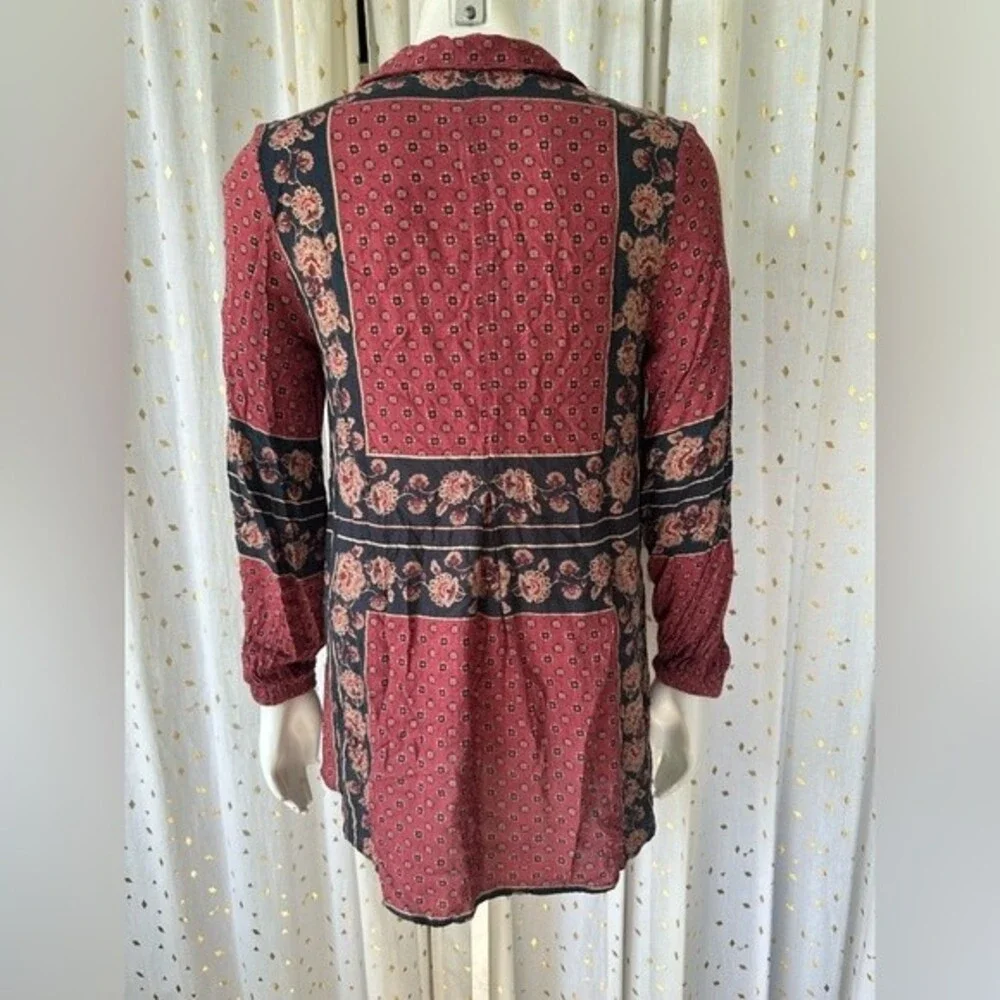 Free People Floral Dobby Changing Times Tunic Brick Combo Blouse Shirt Size XS